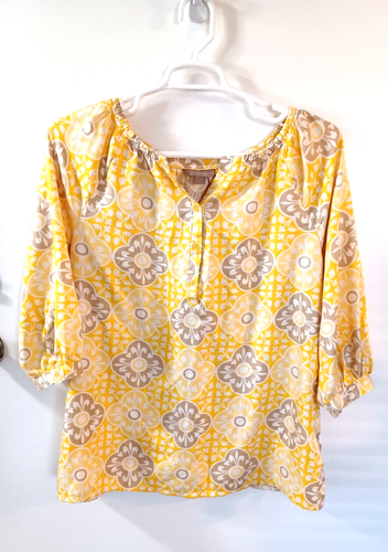 White Stag Floral Tunic Shirt Womens Size XL Yellow Bohemian 3/4 Sleeve - Picture 6 of 6