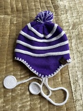 Salomon Womens Ladies Ski Snowboard Bobble Hat In Purple And White Stripes