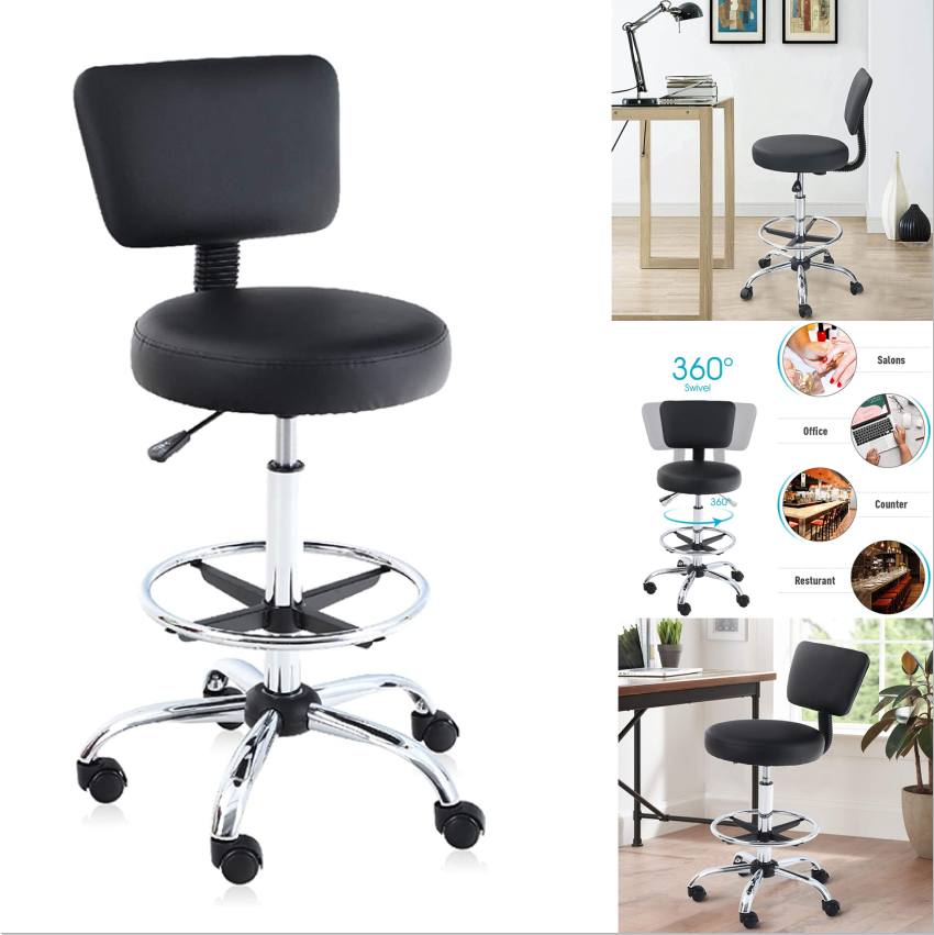 Office Chair Adjustable Swivel Drafting Rolling Stool Salon Back
