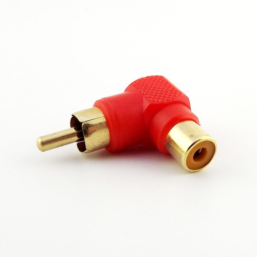 10pcs Gold RCA Male Plug to RCA Female Jack Right Angled AV Audio Adapter Red - Picture 5 of 7