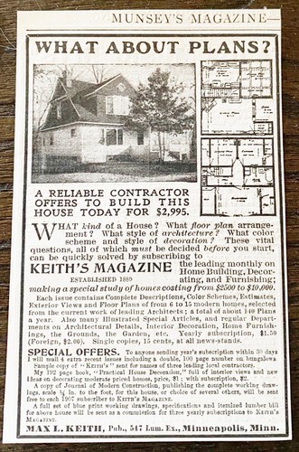MAX L KEITH ARCHITECT Minneapolis,Minn House Building Plan Antique 1907 Print Ad - Picture 2 of 2