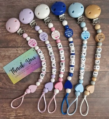 Little Sister/Brother Personalised Dummy Clip - Girl/Boy Pacifier Chain MAM Gift