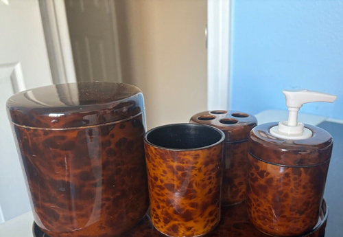 Vintage Nancy Calhoun Tortoise Shell Lacquer Ware 4 Piece Bathroom Set ...
