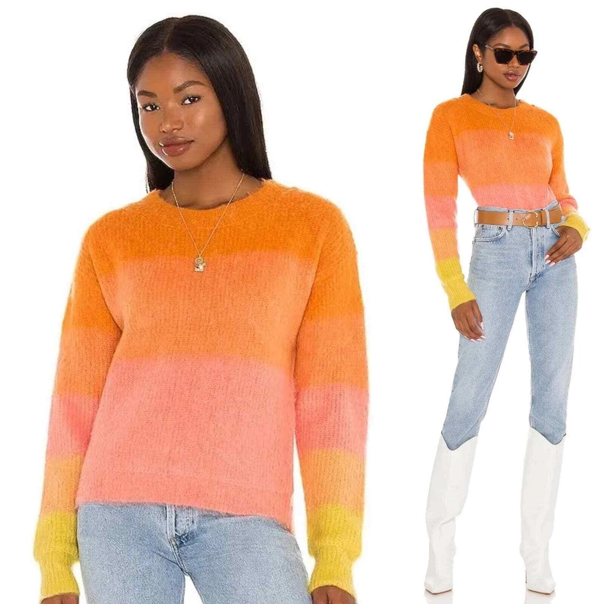 Free People Autumn Sky Ombre Color Block Crew Neck Long Sleeve