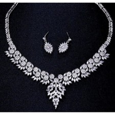 RHINESTONE BRIDAL NECKLACE Earrings Wedding Jewelry Set 2 Pc