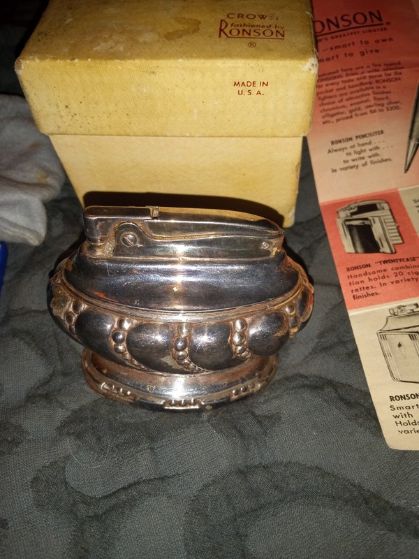 Vintage Ronson Crown Silver Plated Table Desktop Lighter With Box And...