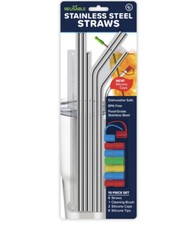 Stainless Steel Straws Eco Friendly 15 Piece Set BPA Free New Silicone Caps
