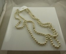 necklace Faux pearls long white crystal beads in areas silvertone. bride elegant