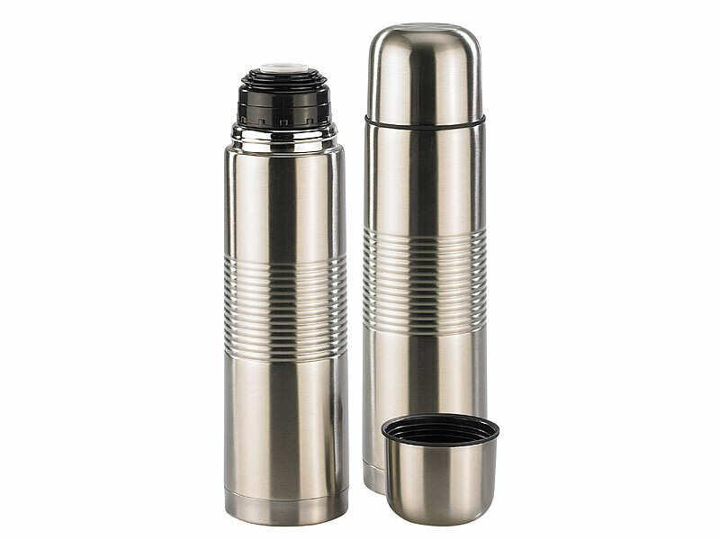 Bouteille isotherme 1L idéale pour randonnée et camping, lot de 2 gourdes inox avec tasse