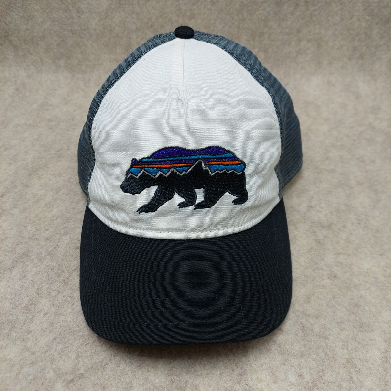Patagonia Trucker Hat Black White  Grizzly Bear Logo Mesh Back Snapback OSFA Cap