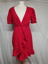 Shein Red Short Sleeve fully stretchy See Through Wrap & Tie Dress Size L - 681