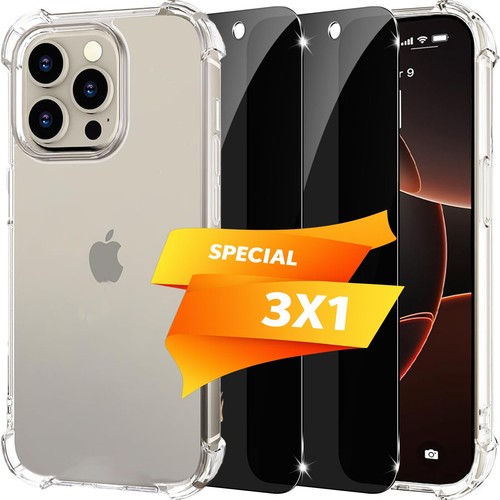 1x Clear Case + 2x Privacy Hartglas Displayschutzfolie für alle Apple iPhone - Bild 1 von 8