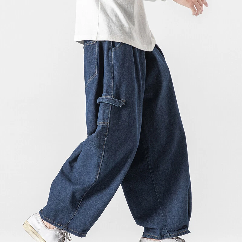 Men Loose Denim Wide Leg Trousers Hip Hop Pants Straight Jeans Baggy Bottoms