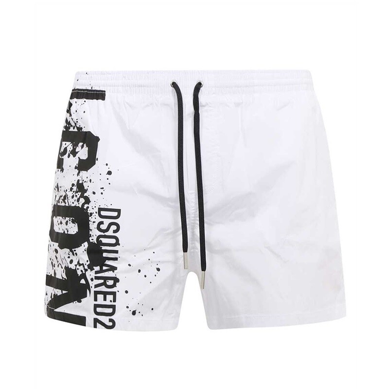 Dsquared2 Men's Swim Shorts D7B645420 White/Black With Logo Dsquared2 Men's Swim Shorts D7B645420 White/Black With Logo