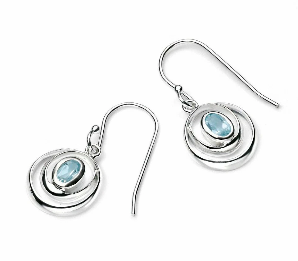 Topazio Blu Ciondolo E Orecchini Set Argento Sterling Massiccio 45.7cm Catena - Immagine 2 di 4