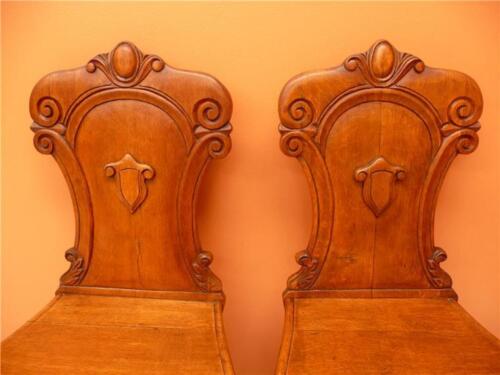 OAK honey coloured shield back HALL CHAIRS 'coffin chairs'.nicely carved antique - Picture 1 of 1