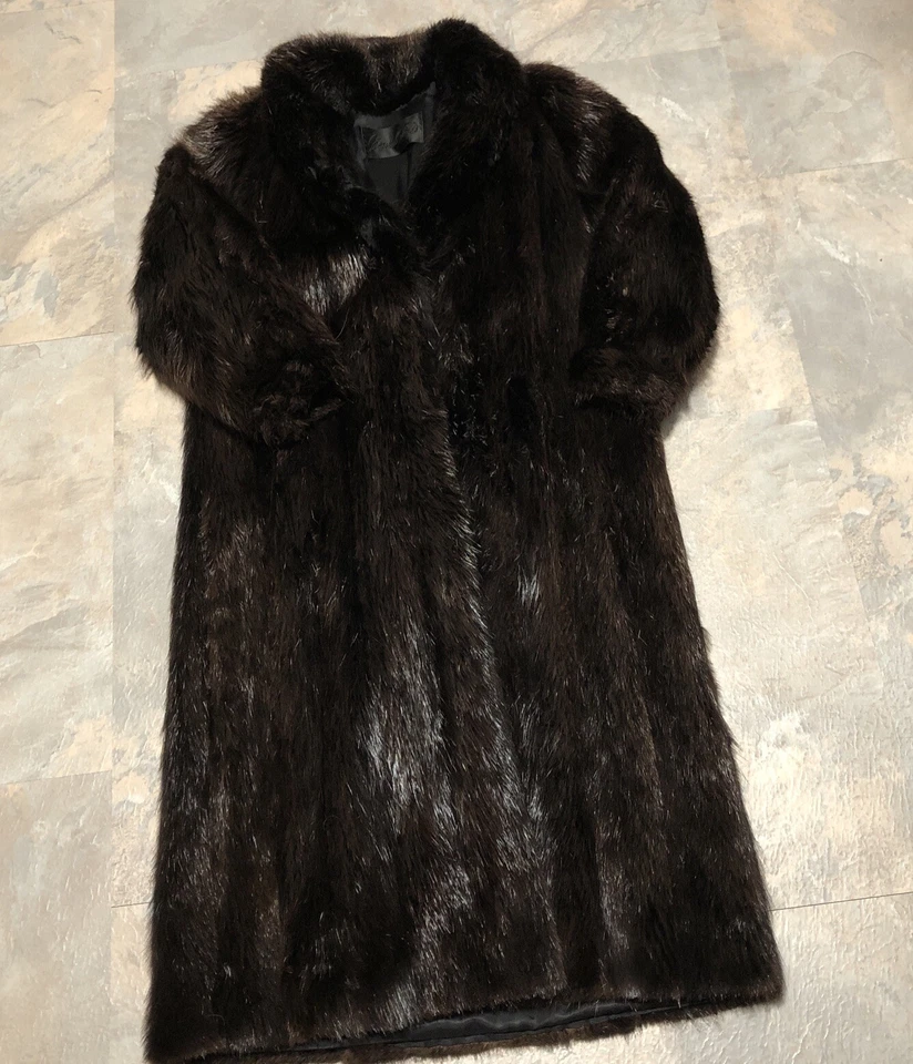 Chaqueta de piel vintage MINK Marshall Field's marrón oscuro negro abrigo para mujer talla 16 Foto 4 de 4