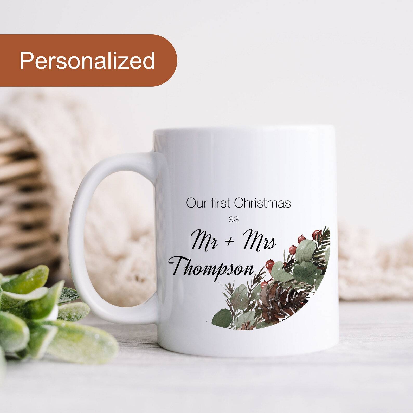 Our First Christmas Coffee Mug Personalized Mr & Mrs Wedding Gift Custom Cou