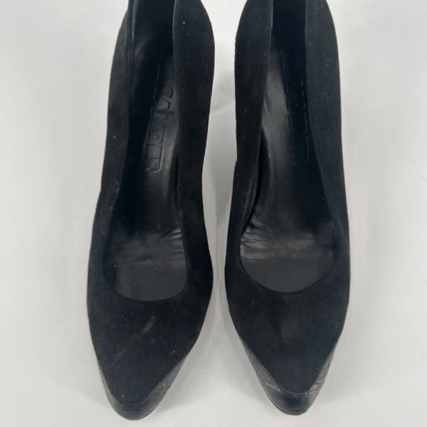 Zapatos de tacón Jil Sander para mujer de terciopelo con ribete de cuero punta puntiaguda negros talla 36 Foto 4 de 4