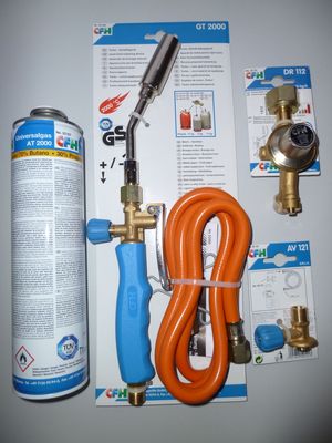 CFH LÖTGERÄT GT2000+Druckregler DR 112 m. Schlauchbruchsicherung + AT2000+AV121 