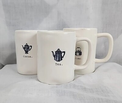 Rae Dunn Artisan Collection TEA ,COFFEE, CIDER Typeset  Mugs Magenta