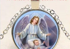 GUARDIAN ANGEL BABY protect wing MOTHER charm pendant Silver 20" Necklace female