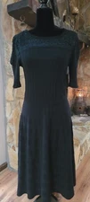 Retro Black Sweater Dress Sz S Lace Insets Dark Academia Short Sleeve NYE Party
