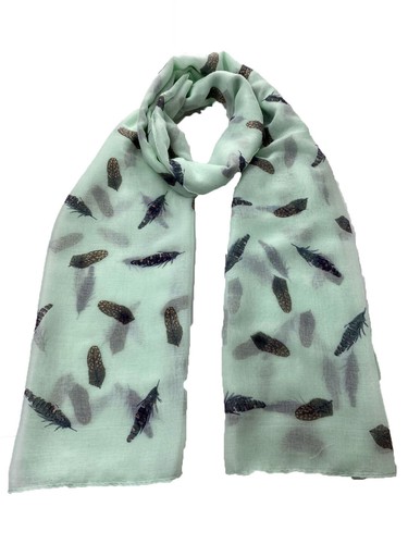 Feather Foil Print Scarf Women Light Weight Ladies Large Size Hijab Shawl Snood - Picture 5 of 6