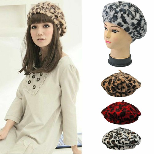 Dama Estampado Leopardo Lana Suave Cómodo Cálido Invierno Boina Gorro Sombrero BD055 - Imagen 1 de 10