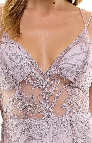 Sprachlos bestickt V-Ausschnitt Illusion Spitze Ballkleid Junior Lavendel Größe 7 - Bild 4 von 9