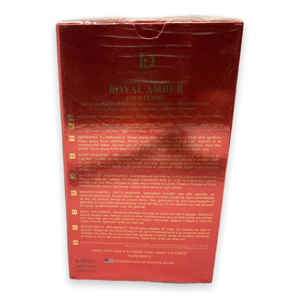 Fragancia Royal Amber Diamond 3,3 OZ 100 ml eau de toilette EDT - nueva y sellada Foto 3 de 3