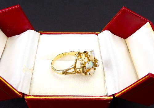 14K Solid Gold Genuine Opal Cluster Princess Dome Bamboo Birdcage Ring SZ 6 - Picture 7 of 16