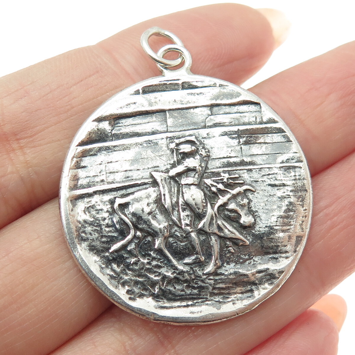 Colgante Antiguo Art Deco de Plata de Ley 925 México Torero Matador Oxidado