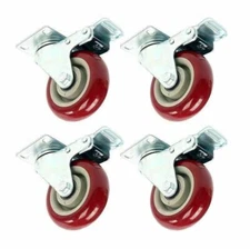 US 3" 4" 5" Caster Wheels Swivel Plate Total Lock Brake On Red Polyurethane