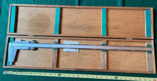 Vtg KANON 24" Stainless Steel Vernier Caliper Wood Box 3G629 Made in JAPAN