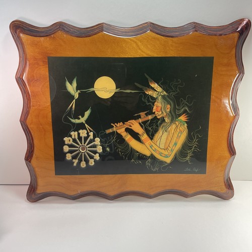 Wood Lacquered Art Plaque Native American Little Chief Wall Clock RARE Vtg 13x16 - Picture 16 of 17