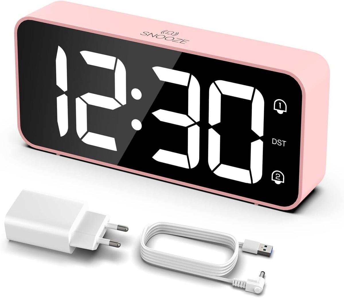 Wecker Digital Nachttisch Snooze Batteriebetrieben mit Display Reisen Rosa  B245