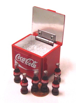 1:12 SCALA Coca Cola Cooler box con 6 bottiglie e ghiaccio casa delle bambole COKE