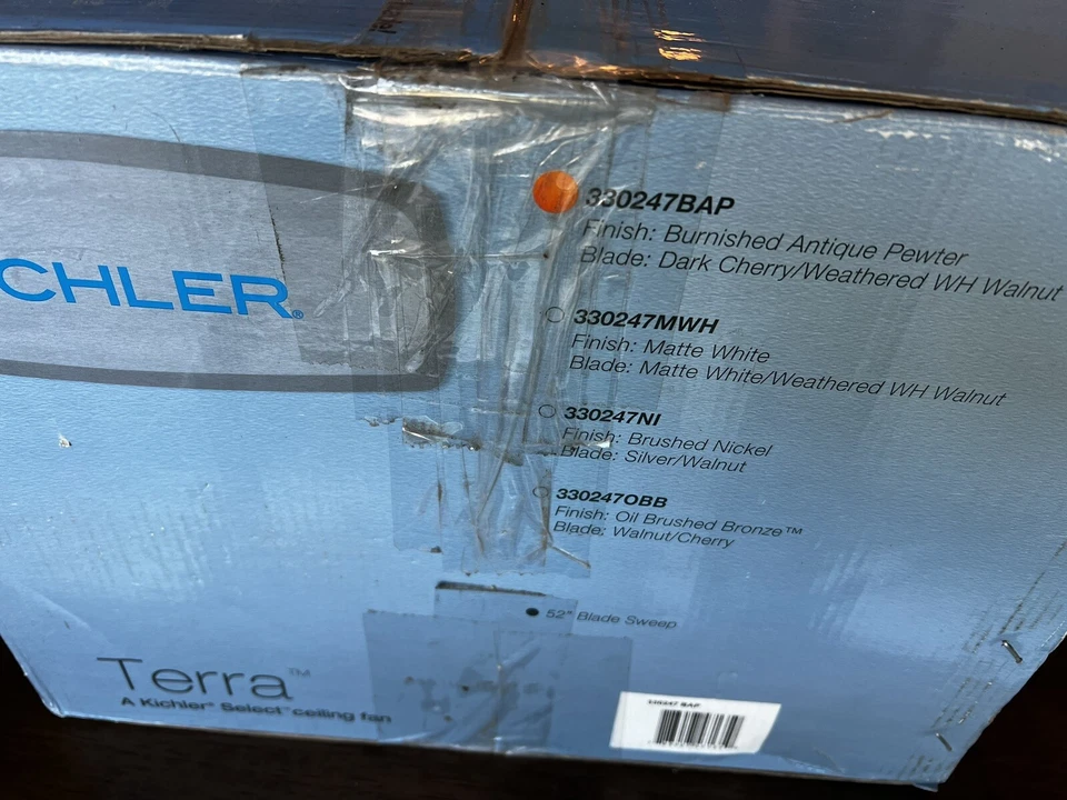 Kichler 330247BAP Terra 52" Ceiling Fan & Blades. Pewter w Cherry/Walnut - Image 3 of 4