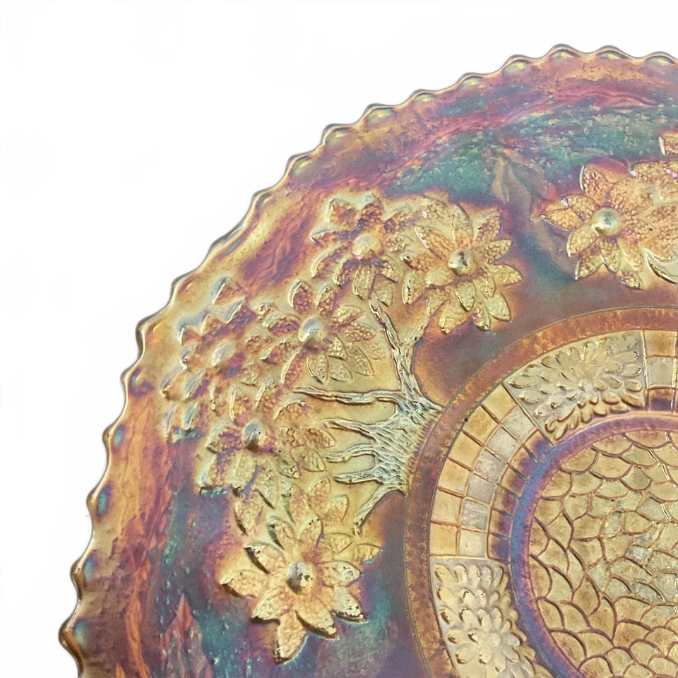 Fenton Azul Naranja 9" Antiguo Carnaval Plato de Vidrio Iridiscente De Colección Raro  Foto 4 de 4