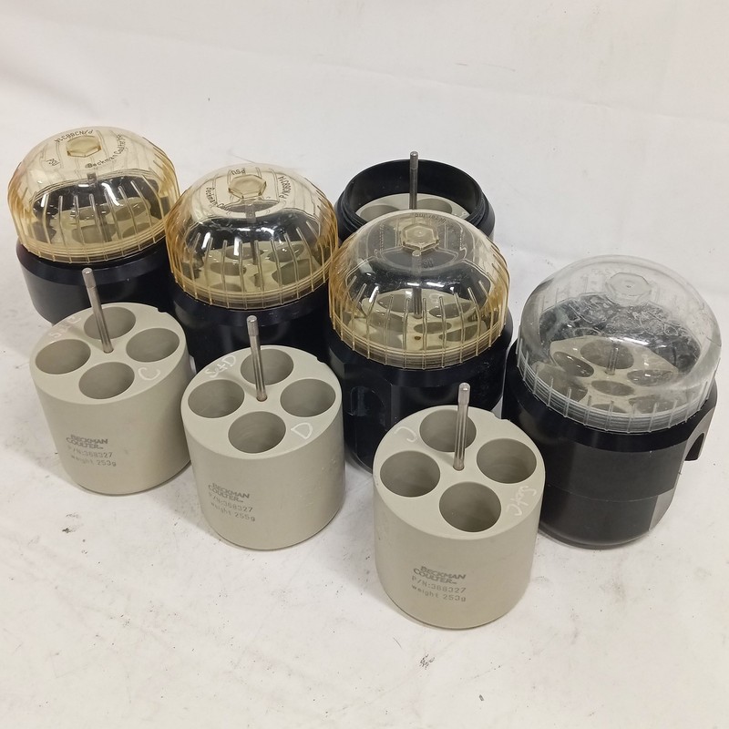 Lot of 5 Beckman Coulter 368313 Centrifuge Buckets w/ 8 Adapters 368327