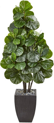 63-Inch Fiddle Leaf Fig Tree in Black Planter - Lifelike Silk Plant Decor