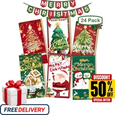 Christmas Money Cards - 24 Holders with Kraft Envelopes & Stickers, 6 Designs