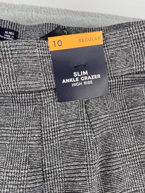 M&S Collection Slim Ankle Grazer Trousers UK 10 Grey Check High Rise BNWT image 4