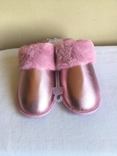 New Auden Womens Fury Soft Cuff Pink Metallic Slip On House Shoes Slippers 7/8