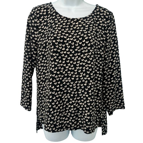 Maeve Anthropologie Herz schwarz weiß Halbarm Reißverschluss Mitte hinten Bluse Größe S - Bild 2 von 15