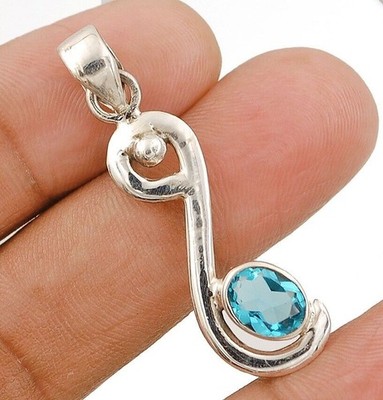 Natürlicher makelloser Blautopas 925 massiv Sterlingsilber Anhänger Schmuck @B9-6