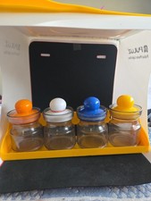 VTG. 1970's Mod Plastc Multipurpose Colored Jars W/Wall Rack.