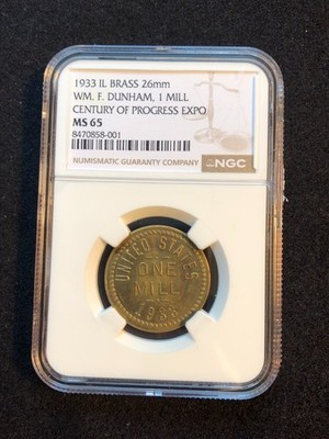 William F. Dunham 1933 Century Of Progress Exposition Souvenir 1/10 Cent Token