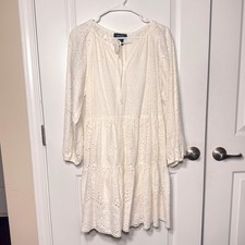 Karen Kane White Eyelet Lace Tiered Mini Dress Long Sleeve Cotton Boho Small